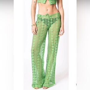 Green Lace Crochet Women's Pants 100%cotton